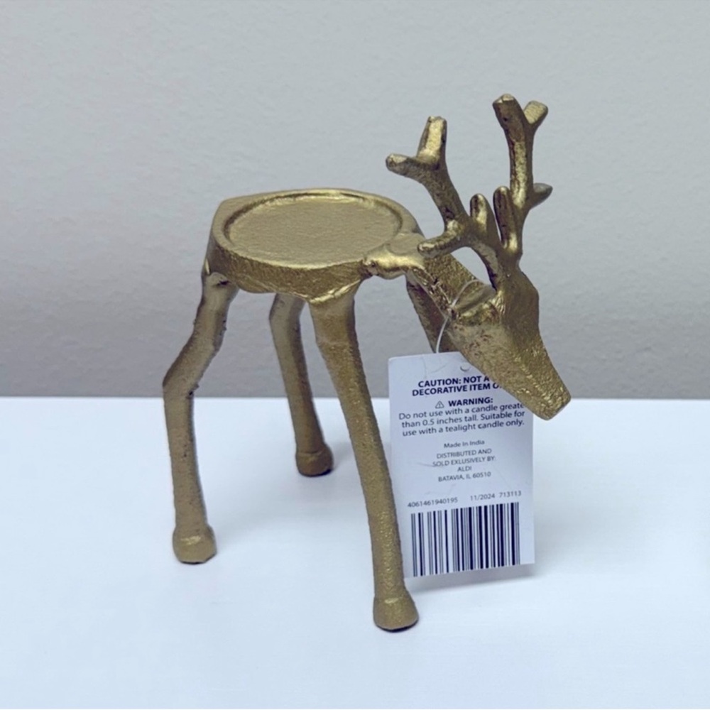 NWT Merry Moments Aldi Reindeer Tealight Holders, viral set of 2 gold metal - Picture 4 of 5